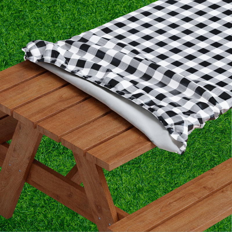 Vinyl Picnic Fited Tableclth Rectangle 48X24 Black, Black, 60"  x 30"