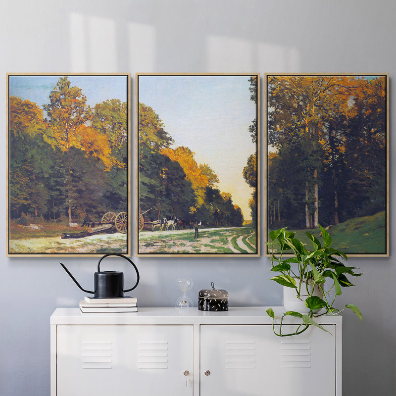 La route de Chailly à Fontainebleau, reproduction sur toile 3 pièces, Encadré naturel