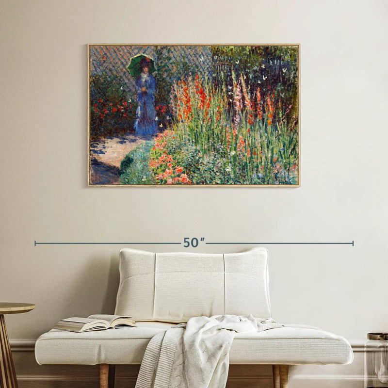Lit à fleurs arrondi 1876, Cadre flottant en bois naturel, 40 po x 27 po
