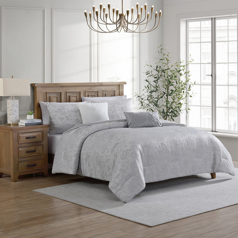 Ensemble d'édredon jacquard 5 pièces Tahari Home Nikka, Édredon de grand lit + 4 pièces additionnelles, Antatique