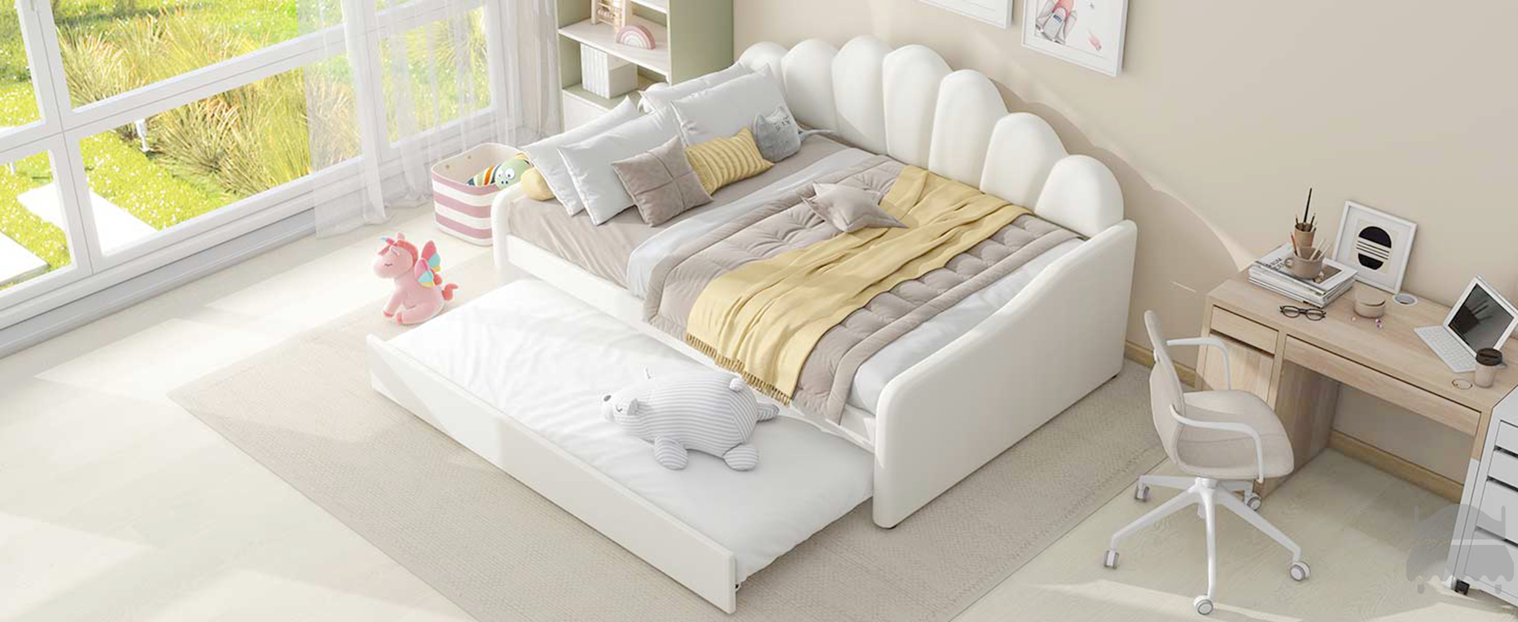 Cosmic Lit De Jour Rembourré En L Pleine Grandeur Avec Lit Gigogne Escamotable Double Et Ports Usb Cmic2384