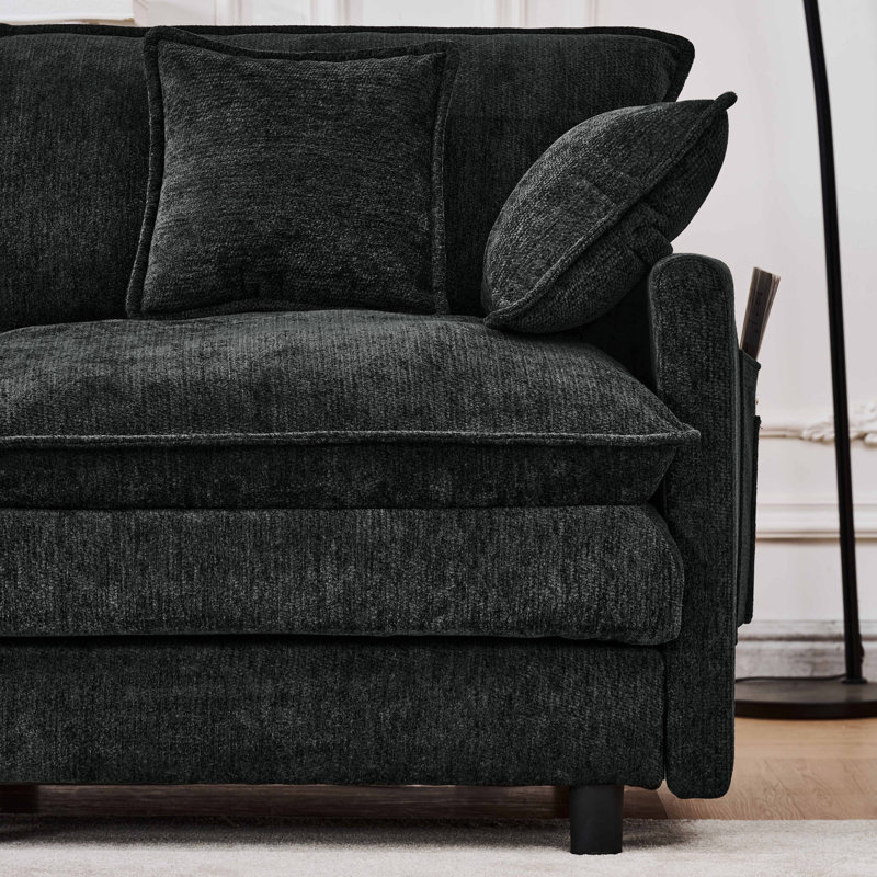 Cloudform 101.9-Inch L-Shaped Sectional Sofa With Modular Design And Cashmere Fabric, Black Chenille