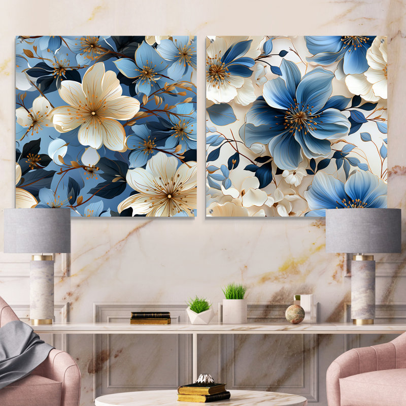 Blue Vintage Romance, H 16 po x l 33 po
