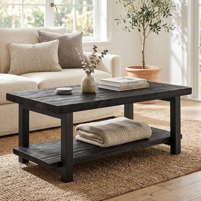 Pomona 42" Solid Wood Coffee Table, Black
