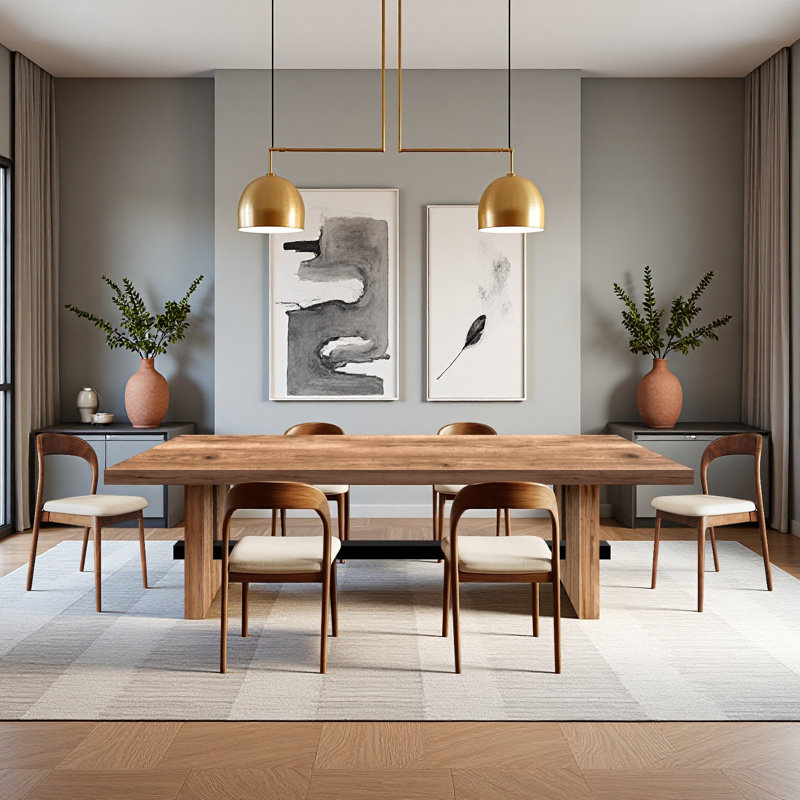 Ensemble de table de salle à manger rectangulaire en bois massif Bushey, H 29,53 po x L 70,87 po x l 31,5 po
