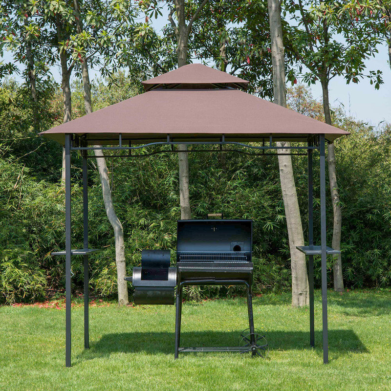 2.5 x 1.5m Double Tiered Grill Gazebo Canopy, Outdoor BBQ Shelter with Two Side Shelves and Bottle Opener for Patio Garden, Barbecue Gazebo Only, Brown