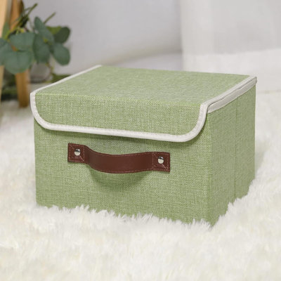 Storage Bin With Lid Storage Boxes With PU Leather Handles PP Plastic Board Decorative Foldable Lidded Cotton Linen Fabric Home Cubes Baskets Closet Organizer Container