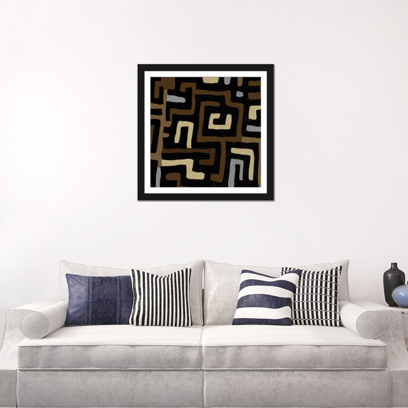«Mudcloth Geometric Design I», impression sur toile, H 24 po x l 24 po x P 1 po, Papier d'art encadré noir, Blanc