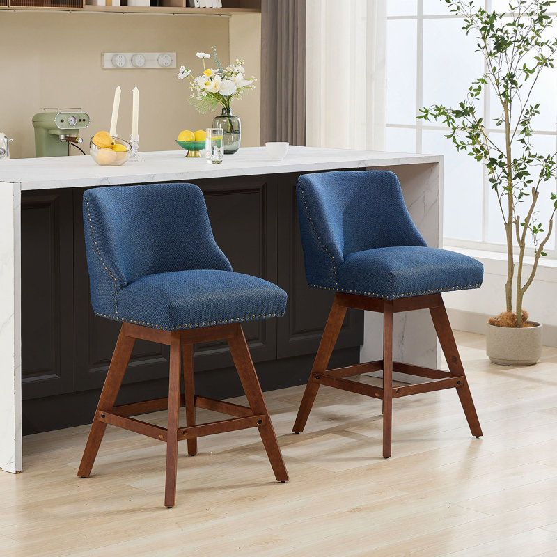 Ensemble de 2 tabourets de bar pivotants à hauteur de comptoir, siège de 26 po de hauteur, ensemble de tabourets de bar rembourrés, tissu bleu