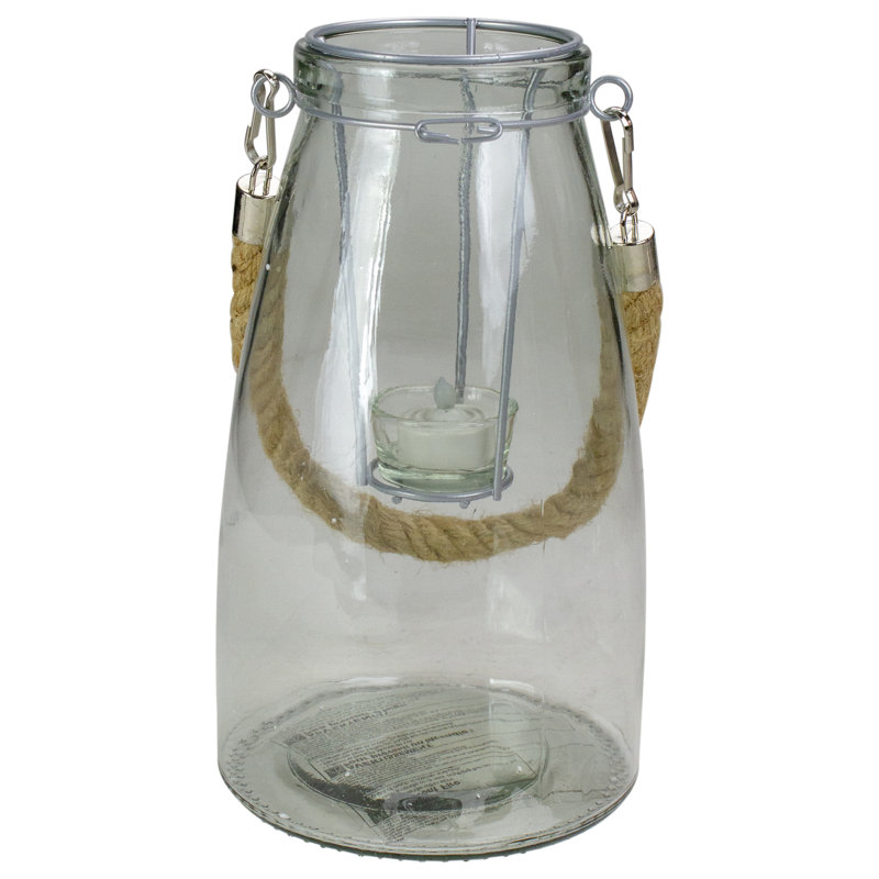 Lanterne cylindrique en verre 10,25 po avec support à thé suspendu