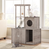 Cat Tree Hidden Cat Litter Box Furniture With Condo And Plush Ball