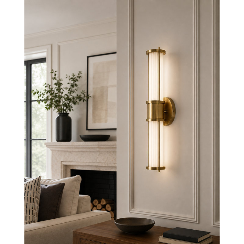 Applique murale moderne en laiton 2 lumières avec verre côtelé givré Modern