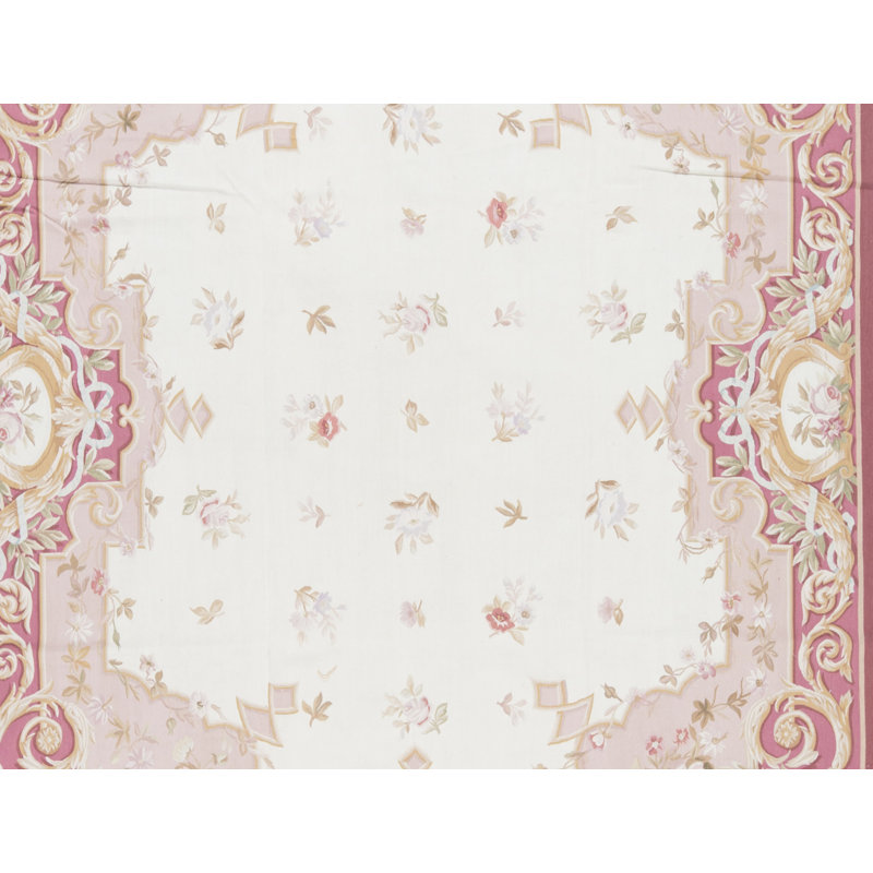 Tapis ivoire et rouge noué à la main de haute qualité