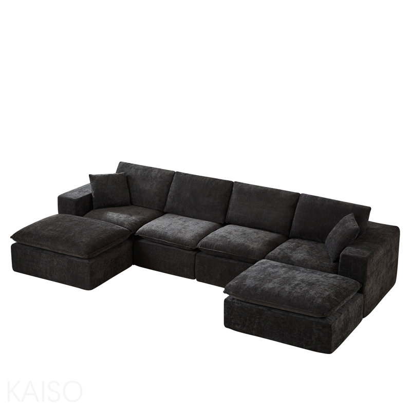 Canapé moderne en nuage de chenille, librement combinable, confortable pour s'asseoir, Noir