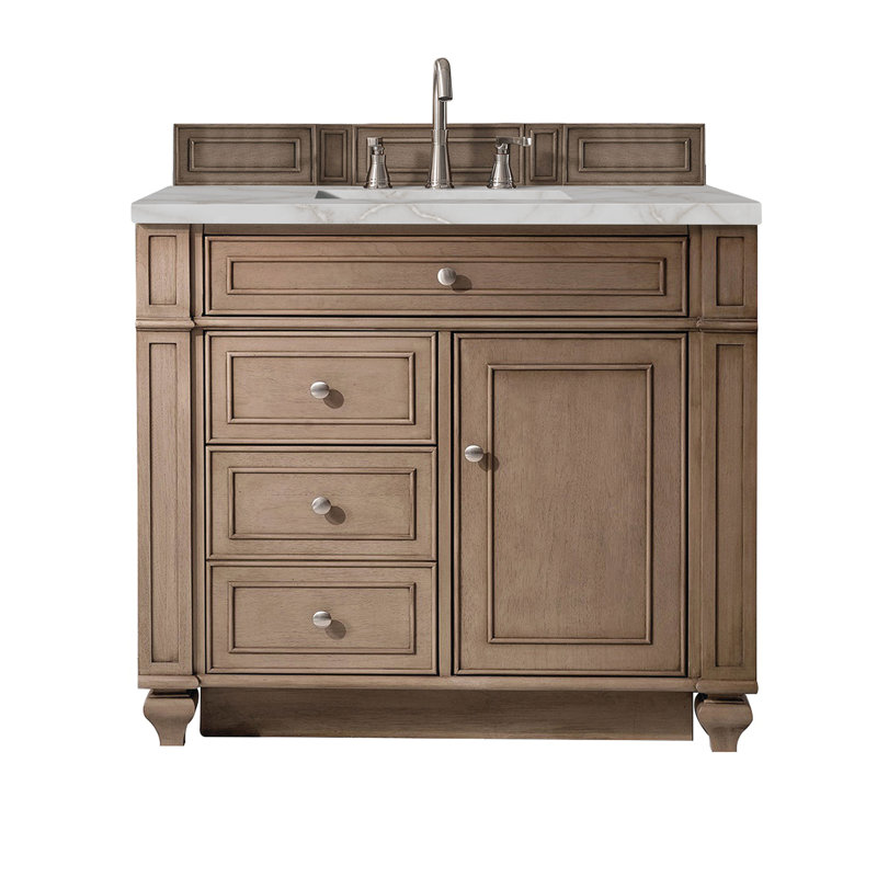 Bristol 36'' W Single Vanity, 8" Widespread, Victorian Silver Quartz, Whitewashed Walnut