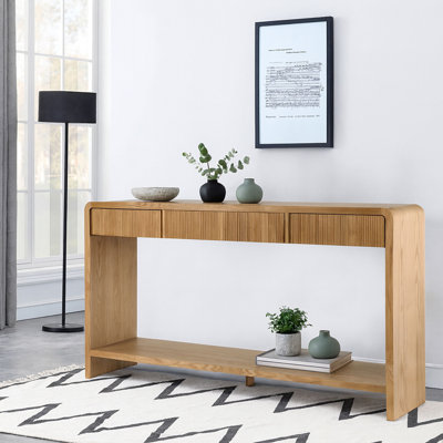 Modern Wooden Living Room Console Table Entryway Table with 3 Drawers and a Bottom Shelf