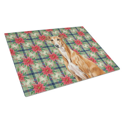 Red Greyhound Christmas PoinsettIas Glass Cutting Board