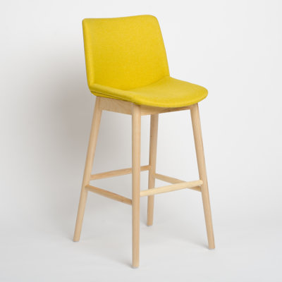 System Solid Wood Bar Stool with Solid Frame, High-Density Foam, Curved Back