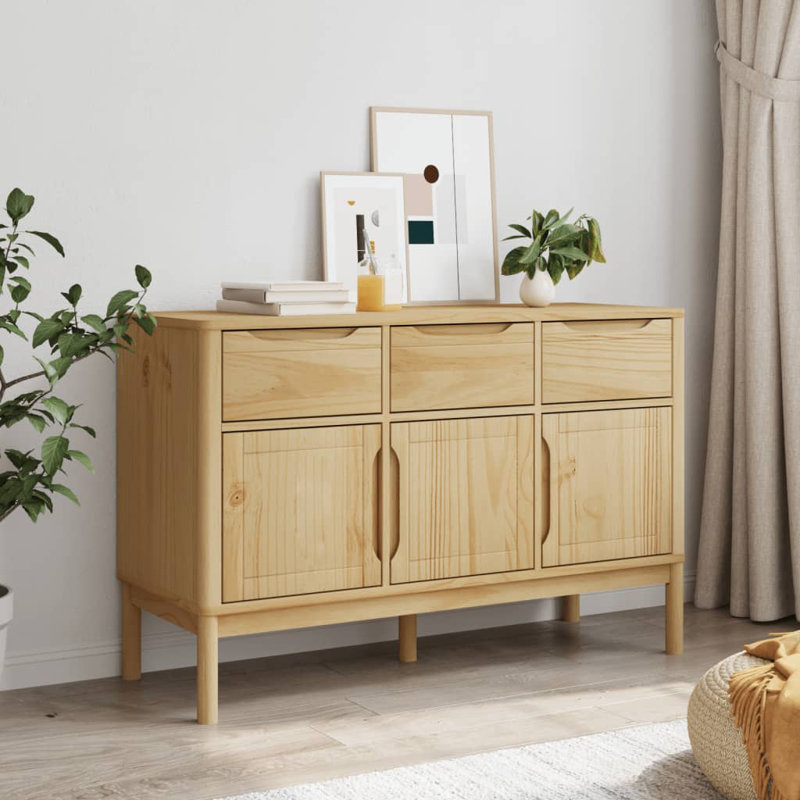 Ebern Designs Sideboard FLORO 44.9"X16.9"X29.1" Solid Wood Pine, Brown