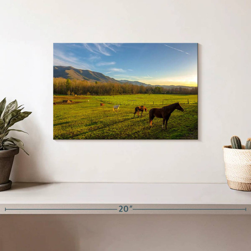 Alvord Horses In Farm Landscape, 8" H x 12" W