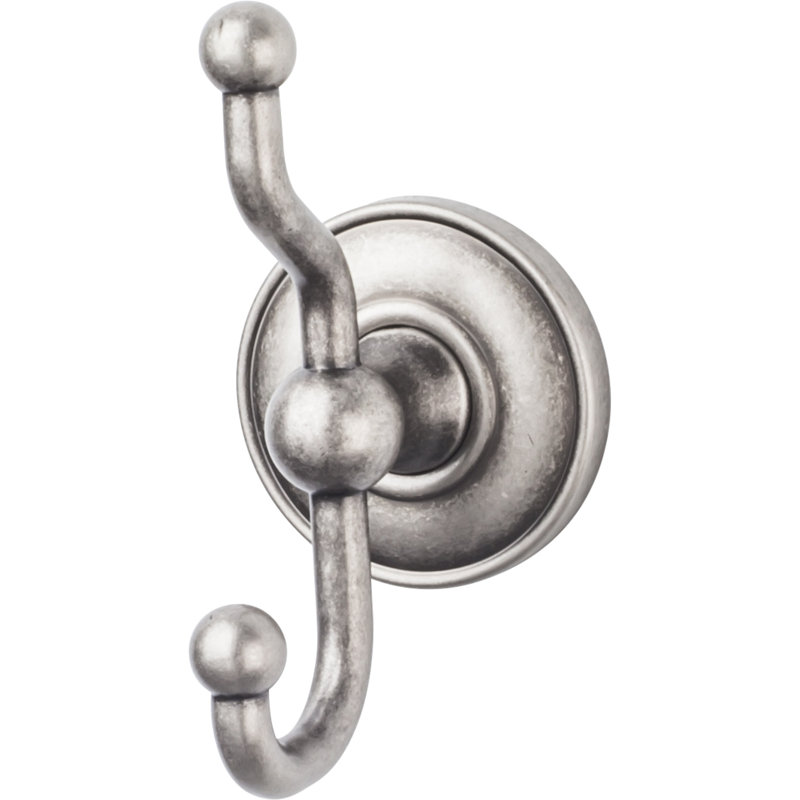 Edwardian Bath Wall Mounted Plain Hooks, Antique Pewter