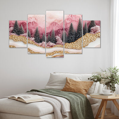 Forêt, paysage de roses, pierres précieuses, rivière I - Art mural forêt - décoration murale traditionnelle