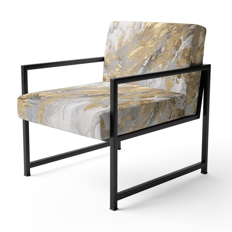 Gold and White Colliding Abstract - Upholstered Abstract Accent Side Chair, Black