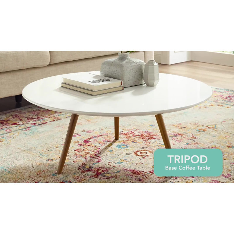 36" Round White and Walnut Wood Coffee Table