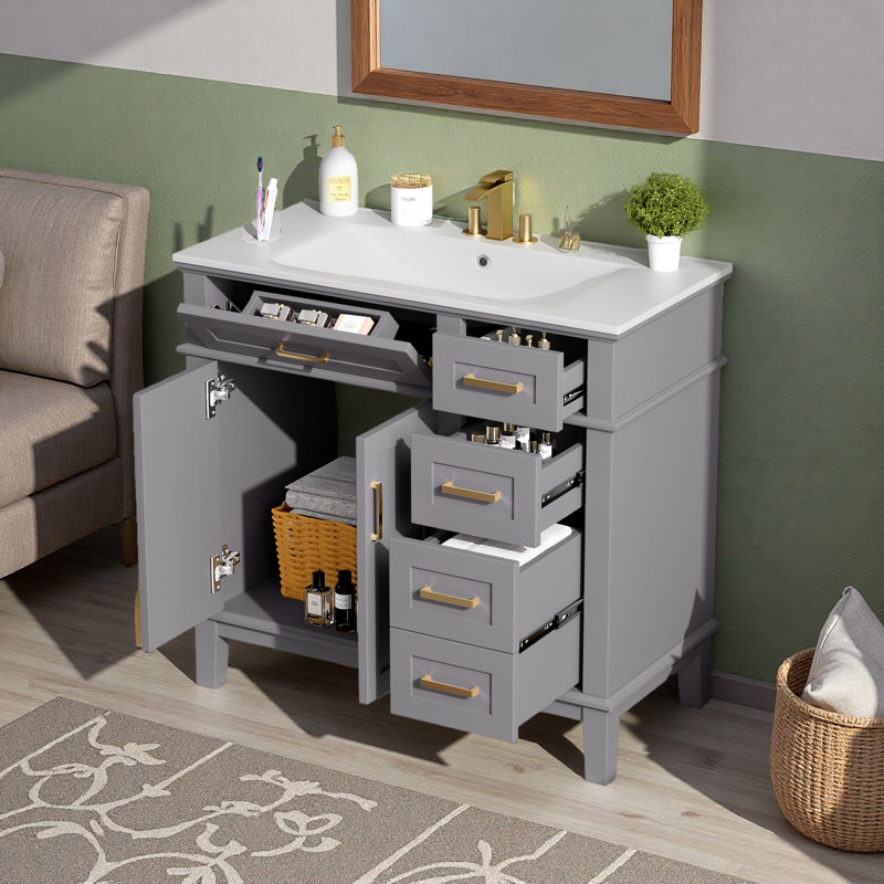 Meuble-lavabo moderne 36 po avec lavabo en céramique