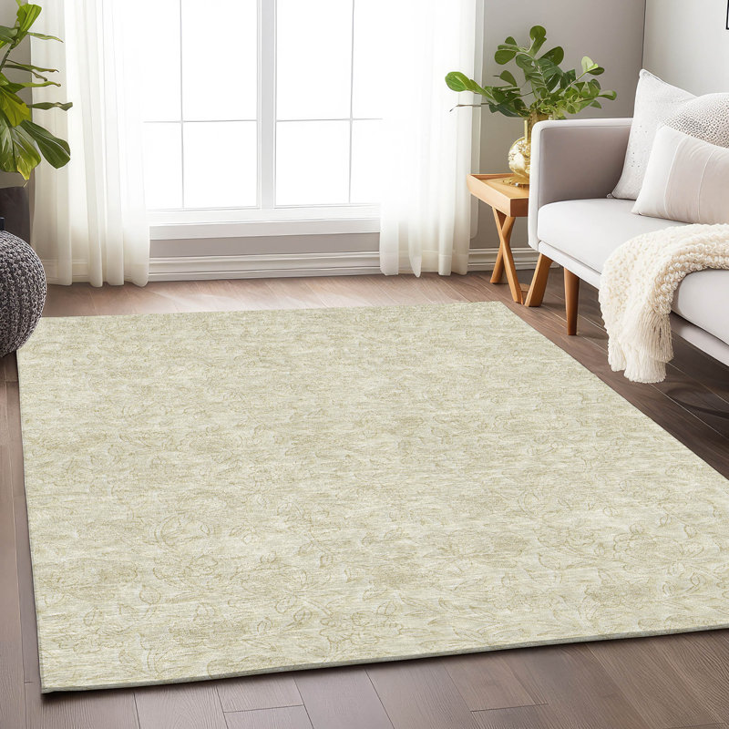 Tapis ivoire Prisco lavable à la machine de qualité supérieure, Rectangle 5 pi x 7 pi 6 po