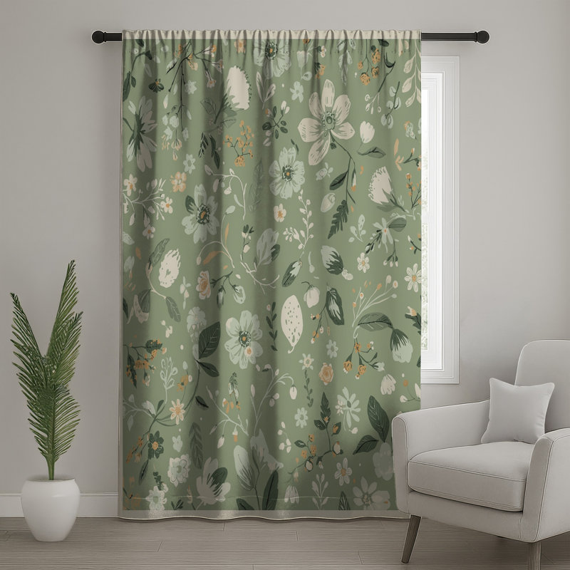 Rideaux vert transparent à motif floral et rideaux à motif floral - 1 panneau, 50 po x 80 po - 1 panneau, Transparent