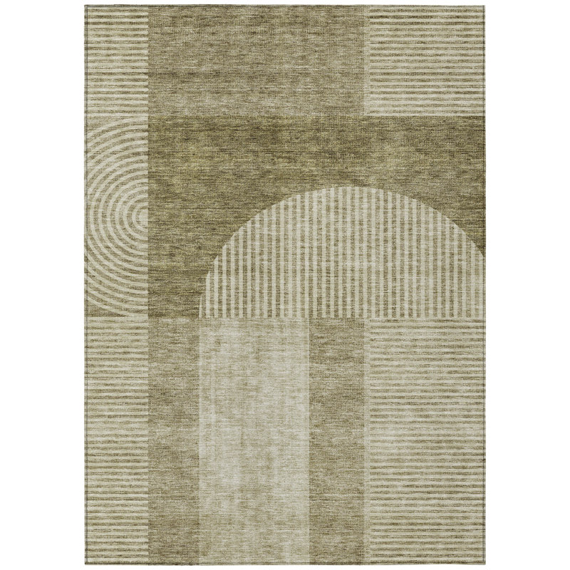 Tapis d'intérieur lavable géométrique beige 5 pi x 8 pi