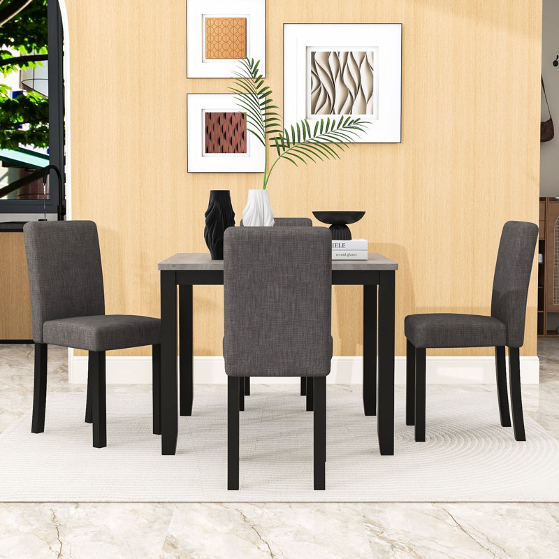 Ensemble de table de salle à manger 5 pièces pour 4 personnes, avec table en bois et 4 chaises rembourrées pour économiser de l'espace