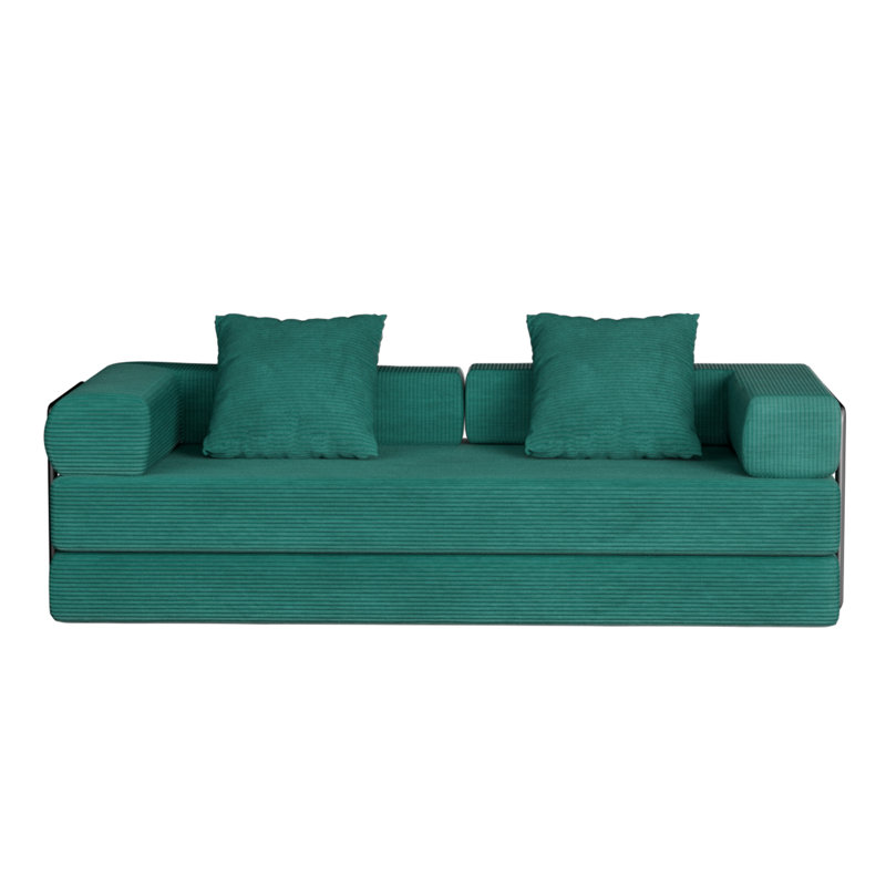 Canapé-lit modulable en velours côtelé de 195 cm (76,8 po) sans structure, en mousse à compression, avec 2 oreillers et cadre métallique fixe.