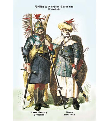 Costumes polonais et russe : roulement et porte-chevaux armés, reproduction d’art
