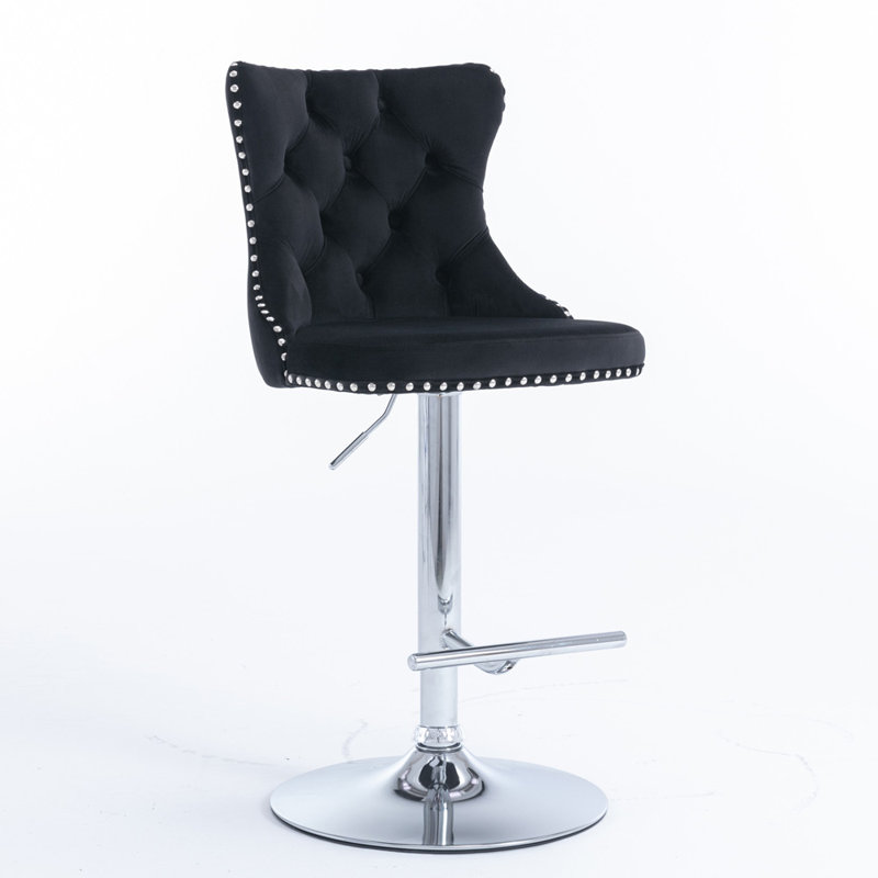 Julias Upholstered Adjustable Height Counter Stool, Black/Chrome