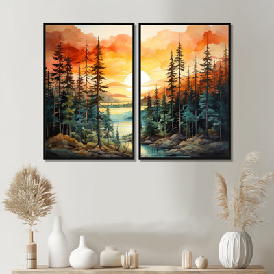 Pine Tree Sunset Glow II - impressions sur toile jaunes