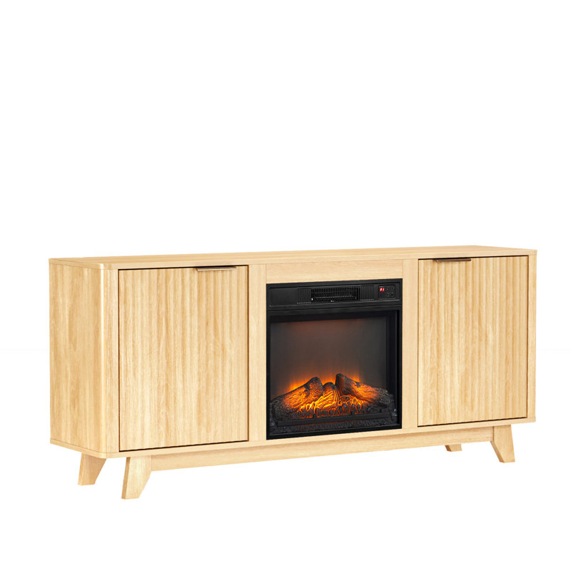 Farmhouse 58'' TV Stand For Tvs Up To 70'' With Electric Fireplace And 2-Door, Oak