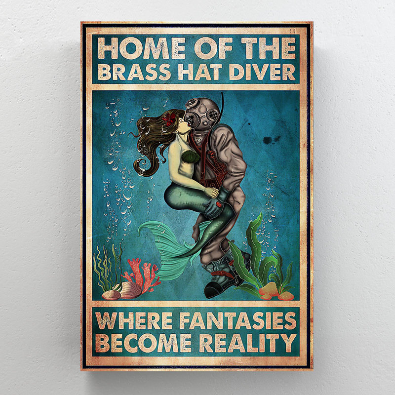 «Someone Kissing Mermaid - Home Of The Brass Hat Chauffeur», reproduction d'art graphique sur toile tendue 1 pièce