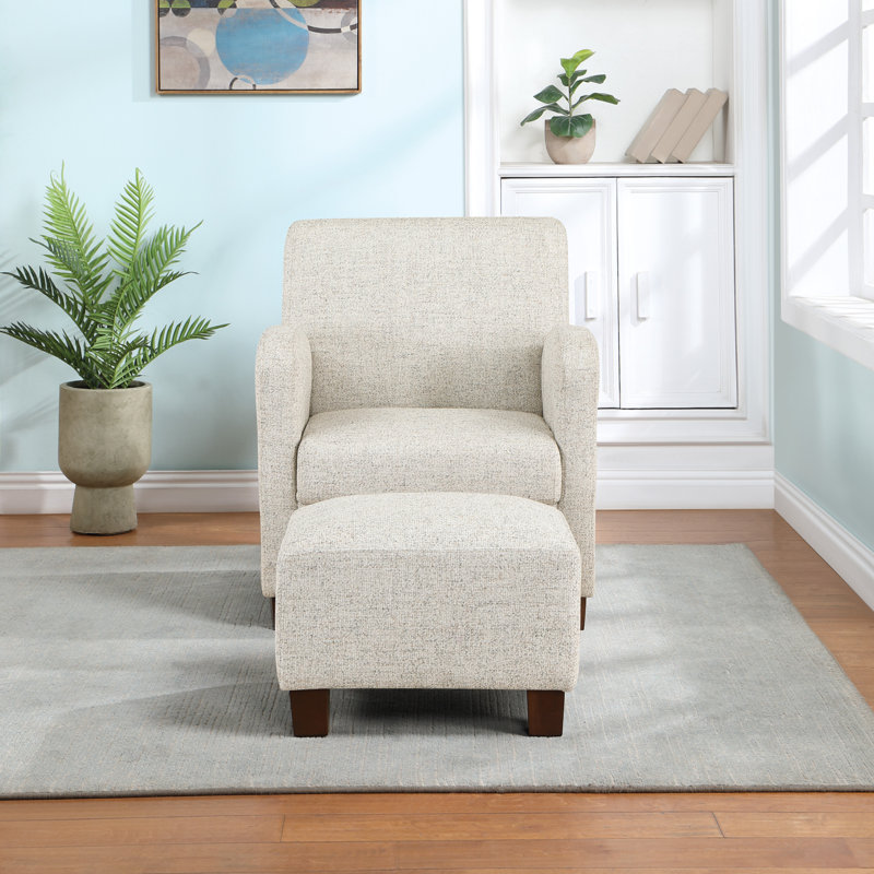 Fauteuil club avec repose-pieds 29,25 po Kaelan, Polyester blanc cassé