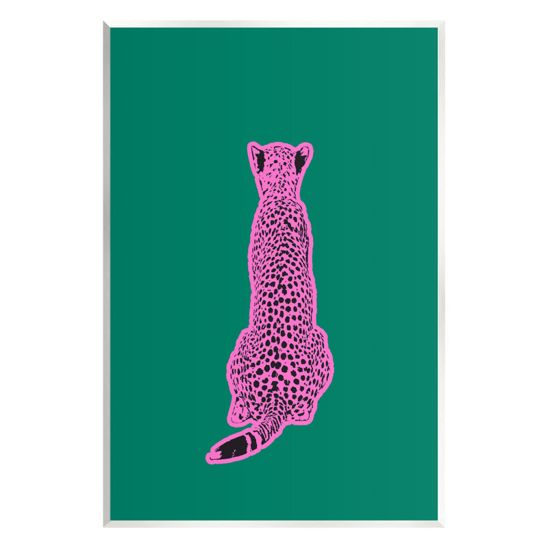 Guépard rose sur plaque verte par House of Lulu, H 15 po x l 10 po x P 0,5 po