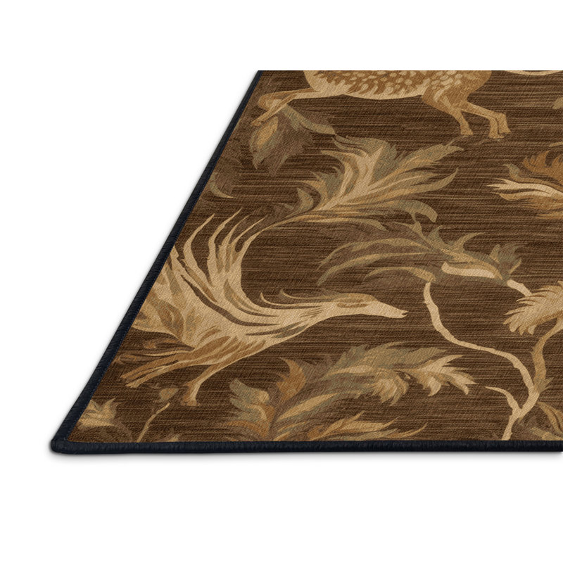 Machine Washable Nature Brown Area Rug, Round 3'