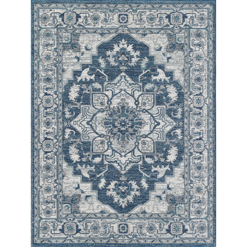 Dahlia Medallion Machine Woven Performance Area Rug - Ivory/Blue - 7'10" x 10', 7'10" x 10'