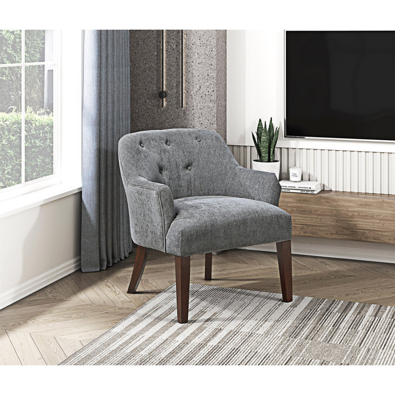 Fauteuil d'appoint rembourré et capitonné, Gris anthracite