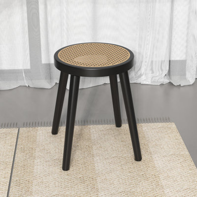 Ascano Natural Rattan Top Wood Stool, Rattan Stool, Small Rattan Stool, Handcrafted Wood Stool, Lightweight Stool, Hand-Woven Rattan, No Tool Assembly by Bay Isle Home