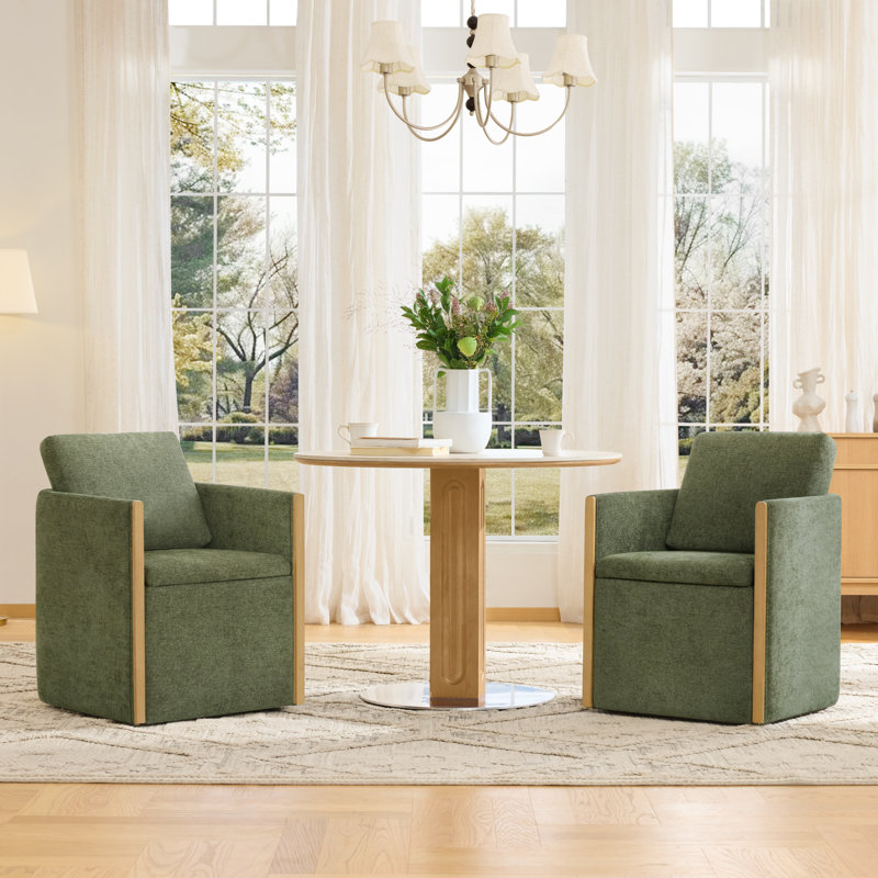 Chaises de salle à manger rembourrées avec roulettes, Vert mousse