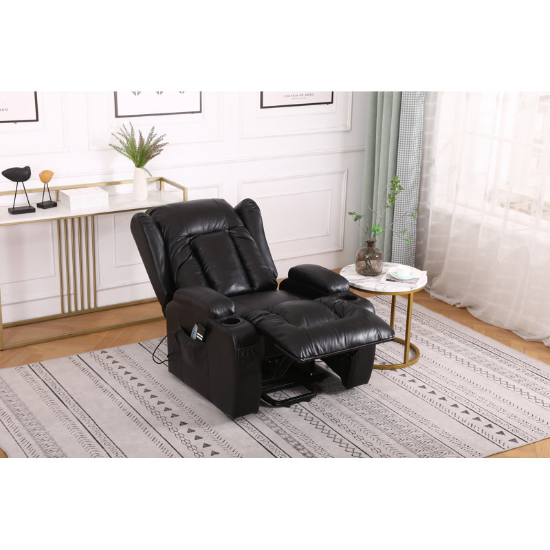 Convery Faux Leather Heated Massage Chair, Black Leather Match