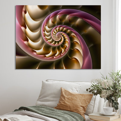 «Fractal Spiral Flower», impression sur toile rétro or rose