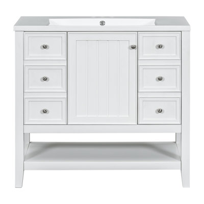 36" Bathroom Vanity With Sink Combo, One Cabinet And Three Drawers, Solid Wood And MDF Board