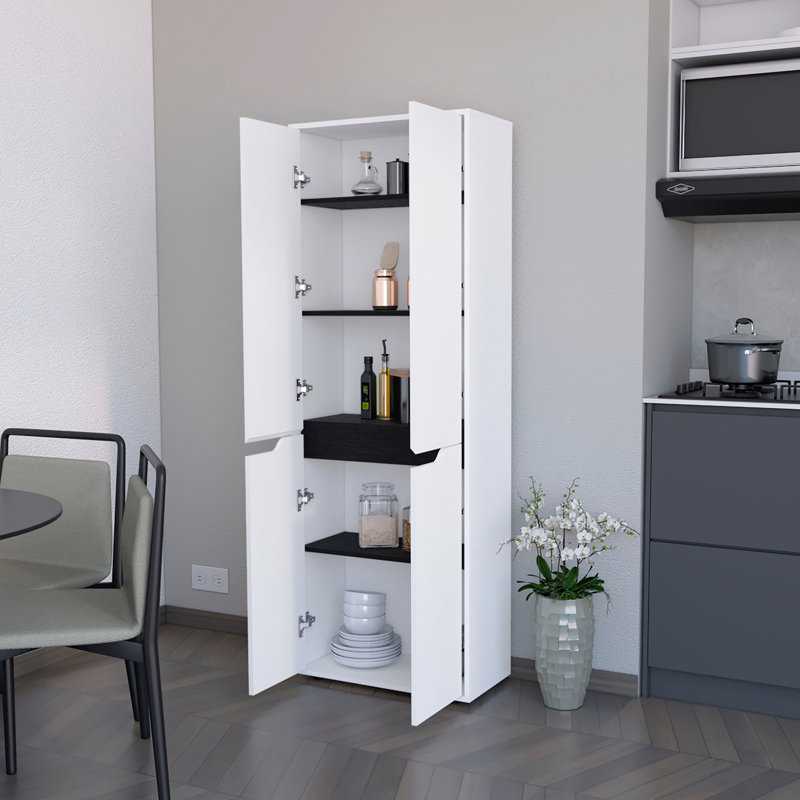 5-Shelf Kitchen Pantry, White Finish - Two Cabinets For Practical Arrangement Pantry With 5 Shelves And Efficient Organization